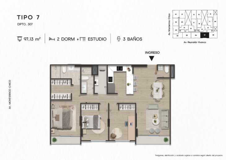 Plano del modelo DPTO. 307 del proyecto TEN Apartments en Santiago De Surco