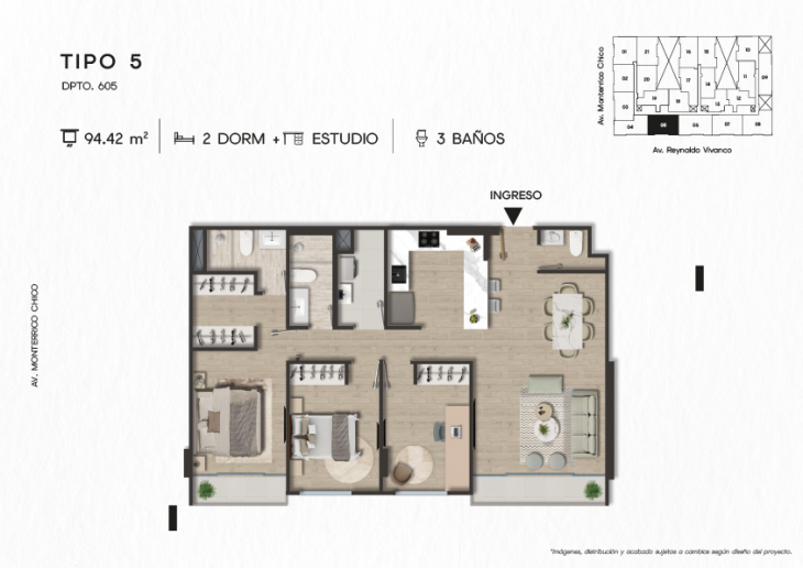 Plano del modelo DPTO. 605 del proyecto TEN Apartments en Santiago De Surco