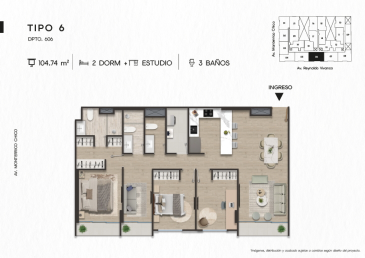 Plano del modelo DPTO. 606 del proyecto TEN Apartments en Santiago De Surco