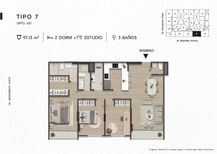 Plano del modelo DPTO. 607 del proyecto TEN Apartments en Santiago De Surco