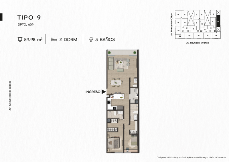Plano del modelo DPTO. 609 del proyecto TEN Apartments en Santiago De Surco