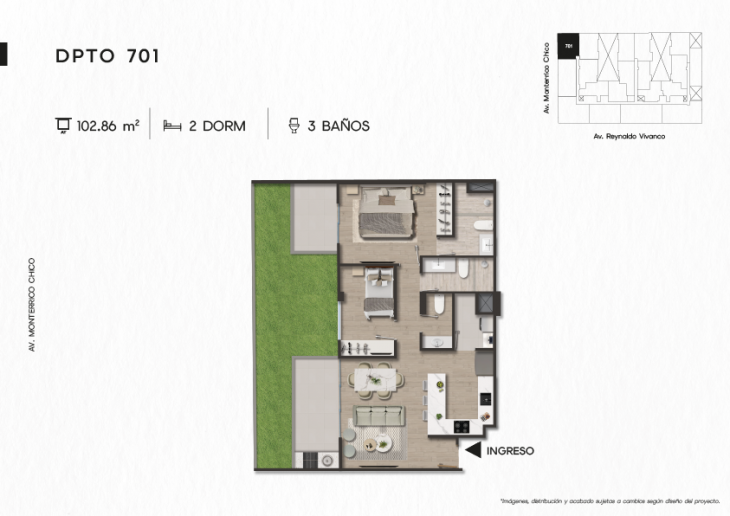 Plano del modelo DPTO. 701 del proyecto TEN Apartments en Santiago De Surco