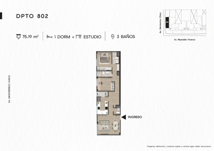 Plano del modelo DPTO. 802 del proyecto TEN Apartments en Santiago De Surco