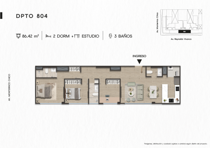 Plano del modelo DPTO. 804 del proyecto TEN Apartments en Santiago De Surco