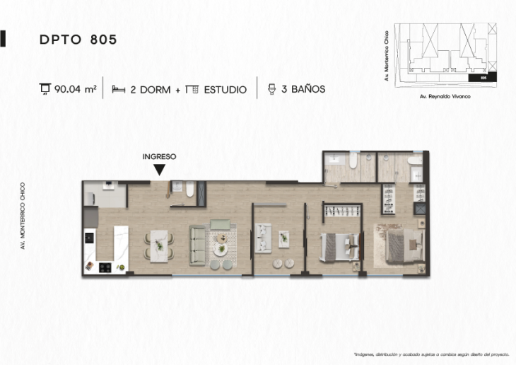 Plano del modelo DPTO. 805 del proyecto TEN Apartments en Santiago De Surco