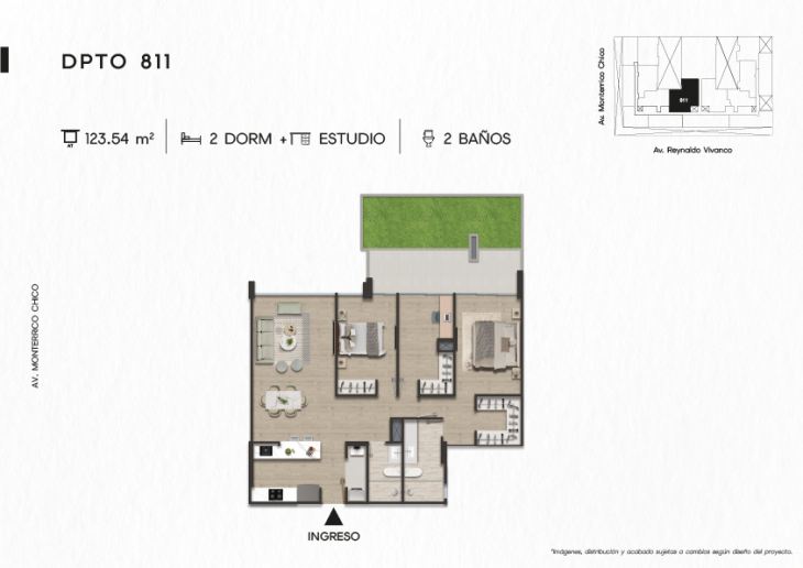 Plano del modelo DPTO. 811 del proyecto TEN Apartments en Santiago De Surco