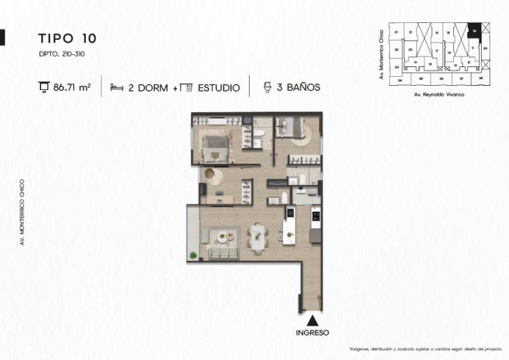 Plano del modelo TIPO 10 del proyecto TEN Apartments en Santiago De Surco