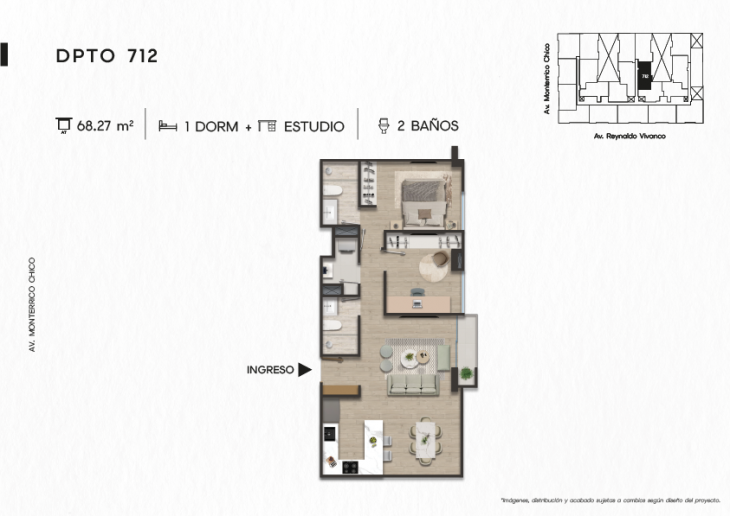 Plano del modelo DPTO. 712 del proyecto TEN Apartments en Santiago De Surco