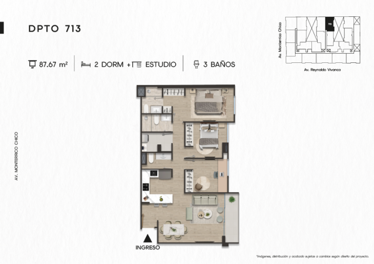 Plano del modelo DPTO. 713 del proyecto TEN Apartments en Santiago De Surco