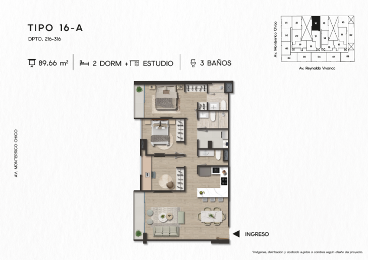 Plano del modelo TIPO 16-A del proyecto TEN Apartments en Santiago De Surco