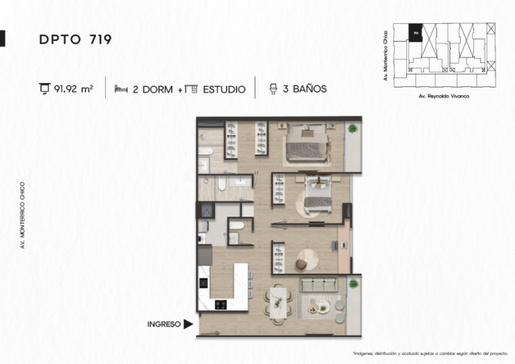 Plano del modelo DPTO. 719 del proyecto TEN Apartments en Santiago De Surco