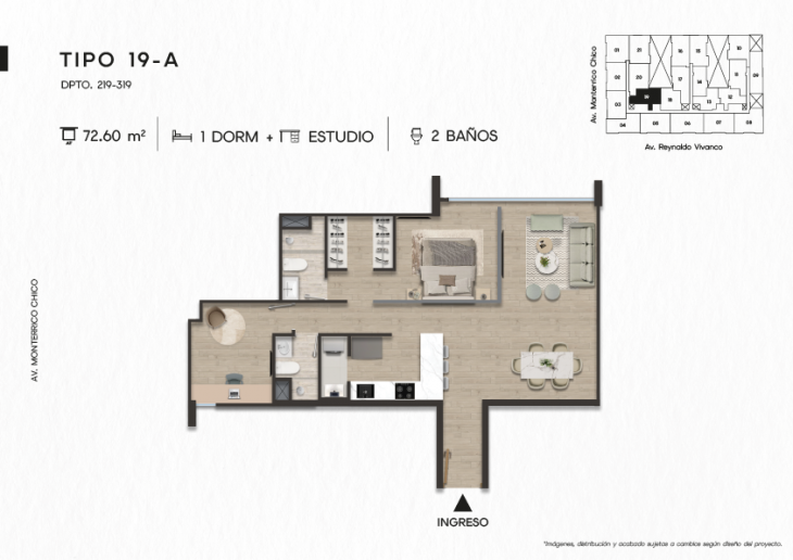 Plano del modelo TIPO 19-A del proyecto TEN Apartments en Santiago De Surco