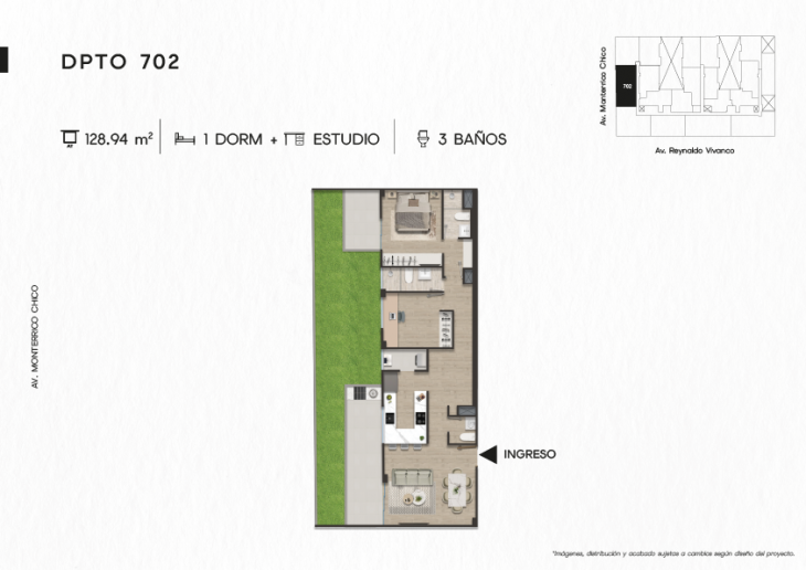 Plano del modelo DPTO. 702 del proyecto TEN Apartments en Santiago De Surco
