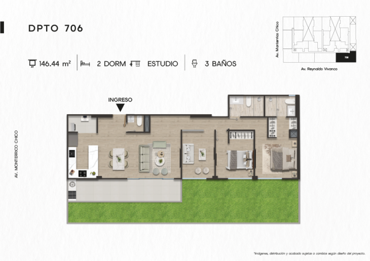Plano del modelo DPTO. 706 del proyecto TEN Apartments en Santiago De Surco