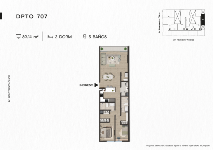 Plano del modelo DPTO. 707 del proyecto TEN Apartments en Santiago De Surco