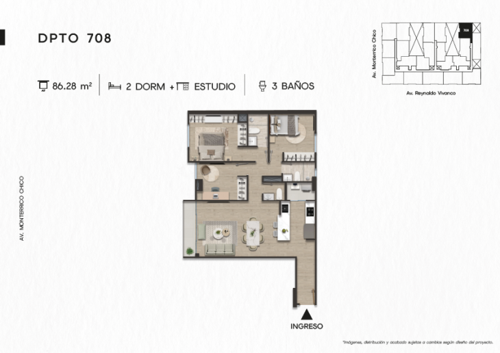 Plano del modelo DPTO. 708 del proyecto TEN Apartments en Santiago De Surco