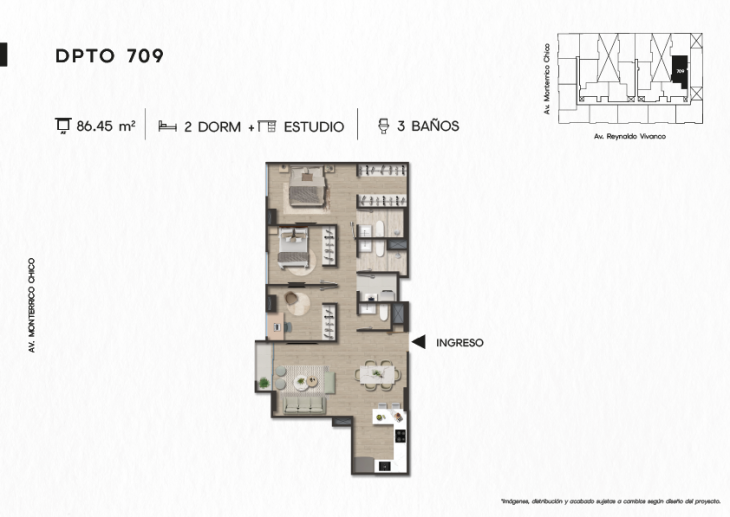 Plano del modelo DPTO. 709 del proyecto TEN Apartments en Santiago De Surco