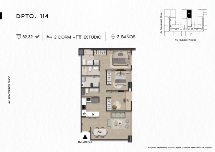 Plano del modelo DPTO. 114 del proyecto TEN Apartments en Santiago De Surco