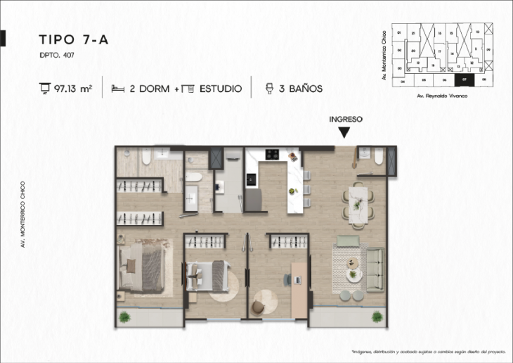 Plano del modelo TIPO 7-A del proyecto TEN Apartments en Santiago De Surco