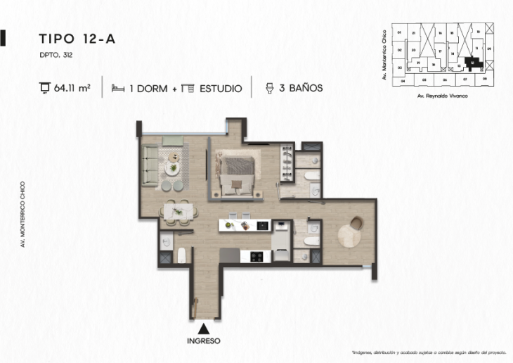 Plano del modelo DPTO. 312 del proyecto TEN Apartments en Santiago De Surco