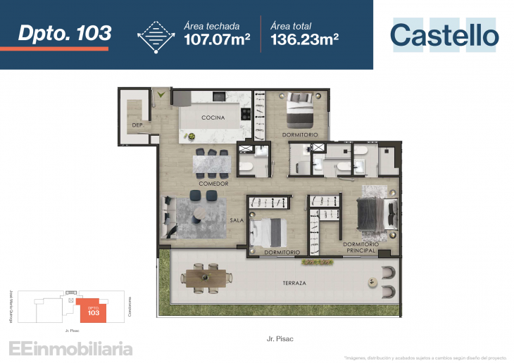 Plano del modelo Dpto 103 del proyecto Castello en Santiago De Surco
