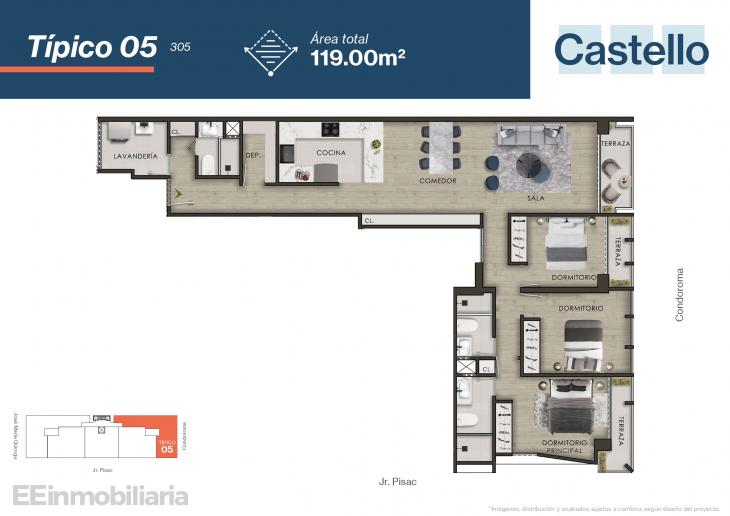 Plano del modelo Típico 5 del proyecto Castello en Santiago De Surco