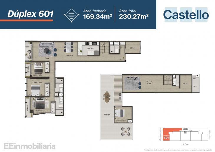 Plano del modelo Dúplex 601 del proyecto Castello en Santiago De Surco