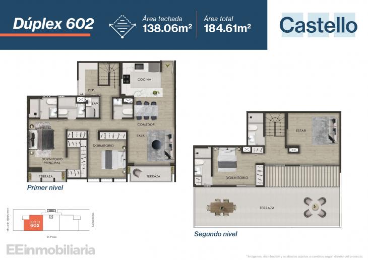 Plano del modelo Dúplex 602 del proyecto Castello en Santiago De Surco