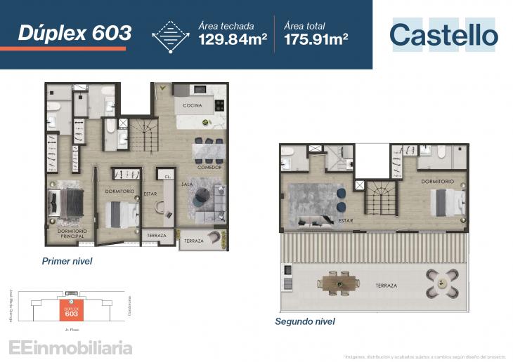 Plano del modelo Dúplex 603 del proyecto Castello en Santiago De Surco