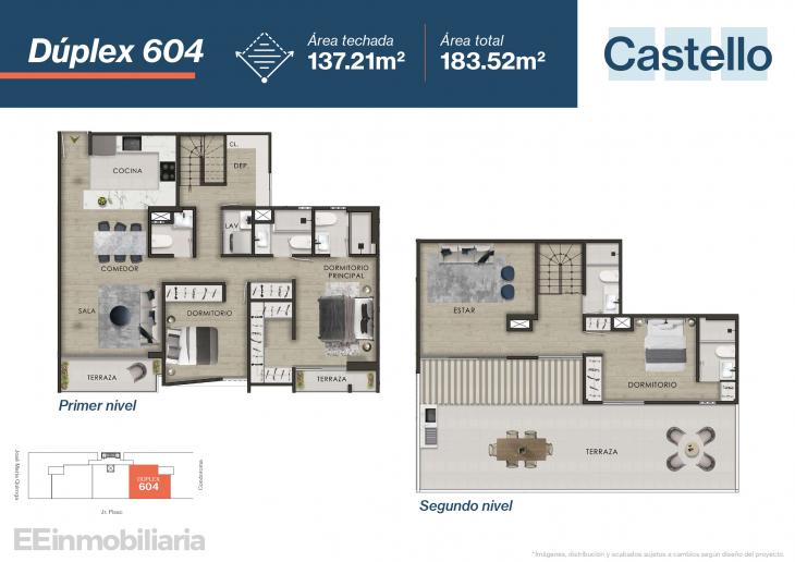 Plano del modelo Dúplex 604 del proyecto Castello en Santiago De Surco