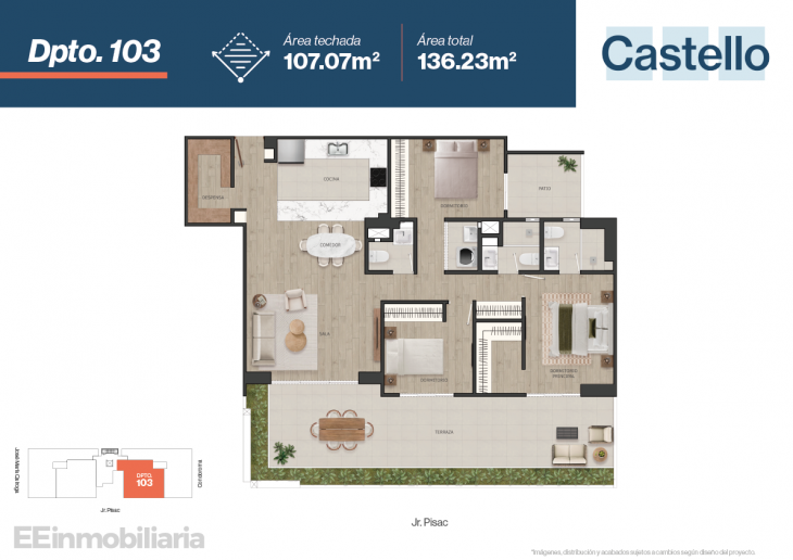 Plano del modelo Dpto 103 del proyecto Castello en Santiago De Surco