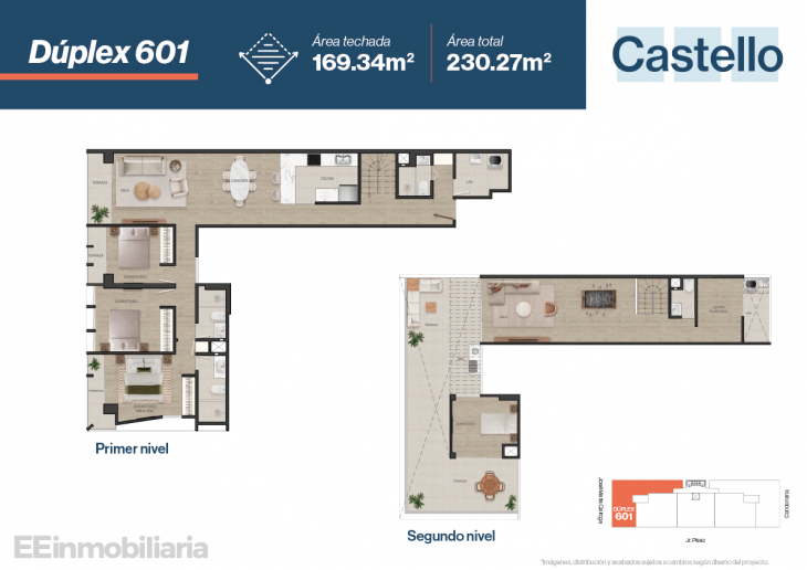 Plano del modelo Dúplex 601 del proyecto Castello en Santiago De Surco