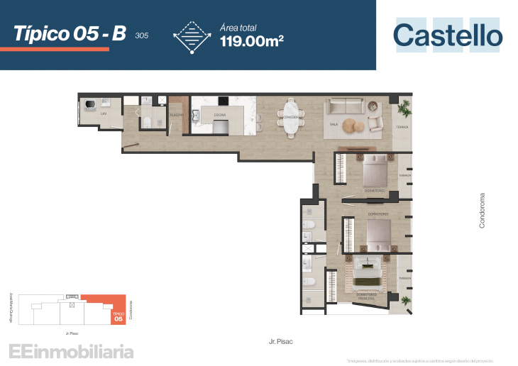 Plano del modelo Típico 5 del proyecto Castello en Santiago De Surco
