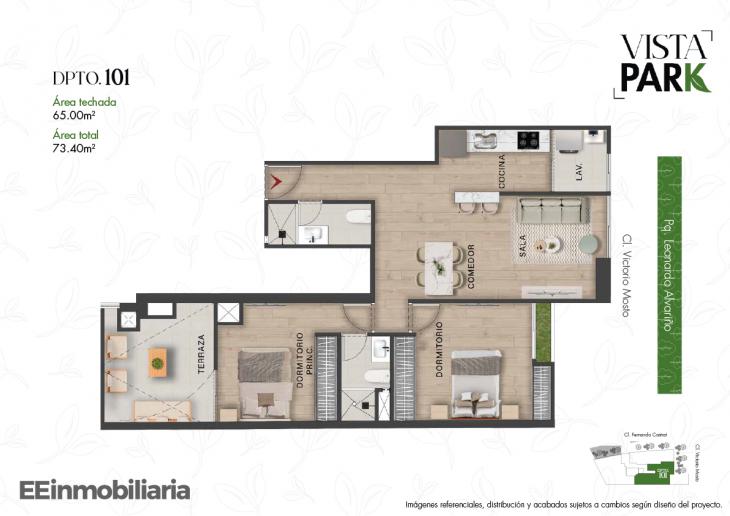 Plano del modelo Dpto. 101 del proyecto Vista Park en Santiago De Surco