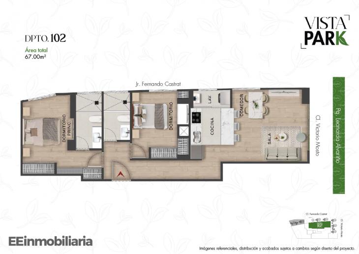 Plano del modelo Dpto. 102 del proyecto Vista Park en Santiago De Surco