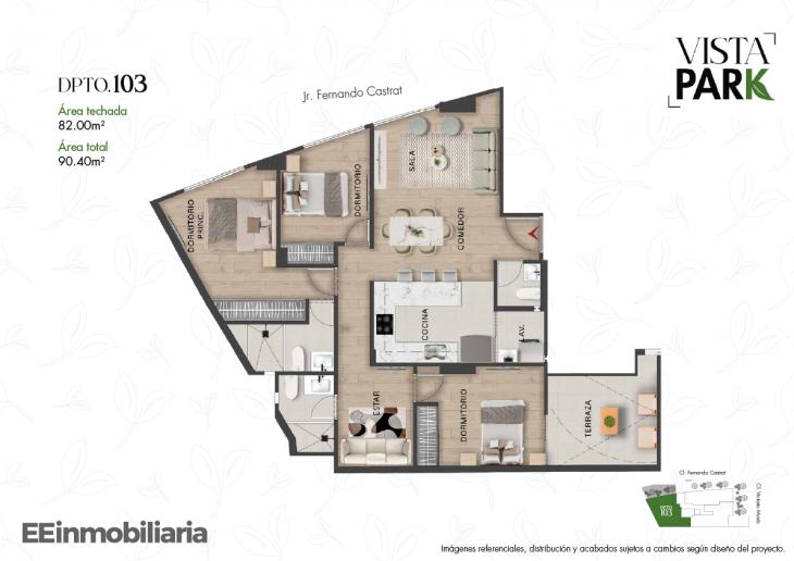 Plano del modelo Dpto. 103 del proyecto Vista Park en Santiago De Surco