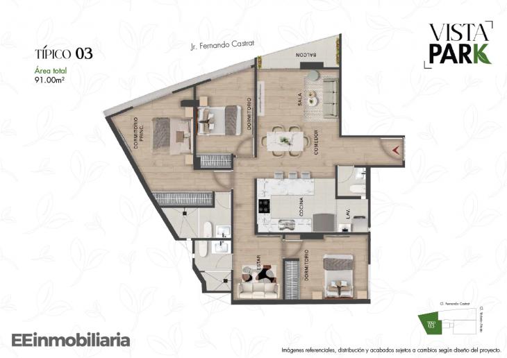 Plano del modelo Tipo 03 del proyecto Vista Park en Santiago De Surco