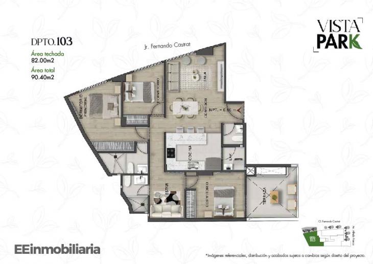 Plano del modelo Dpto. 103 del proyecto Vista Park en Santiago De Surco