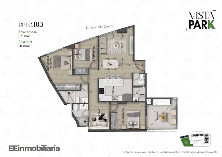 Plano del modelo Dpto. 103 del proyecto Vista Park en Santiago De Surco