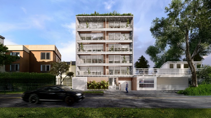 Fachada principal del proyecto Málaga 257 en Santiago De Surco