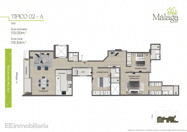 Plano del modelo Típico 02 - A del proyecto Málaga 257 en Santiago De Surco