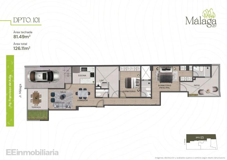 Plano del modelo DPTO 101 del proyecto Málaga 257 en Santiago De Surco