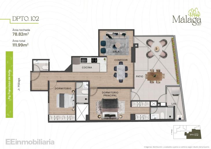 Plano del modelo DPTO 102 del proyecto Málaga 257 en Santiago De Surco