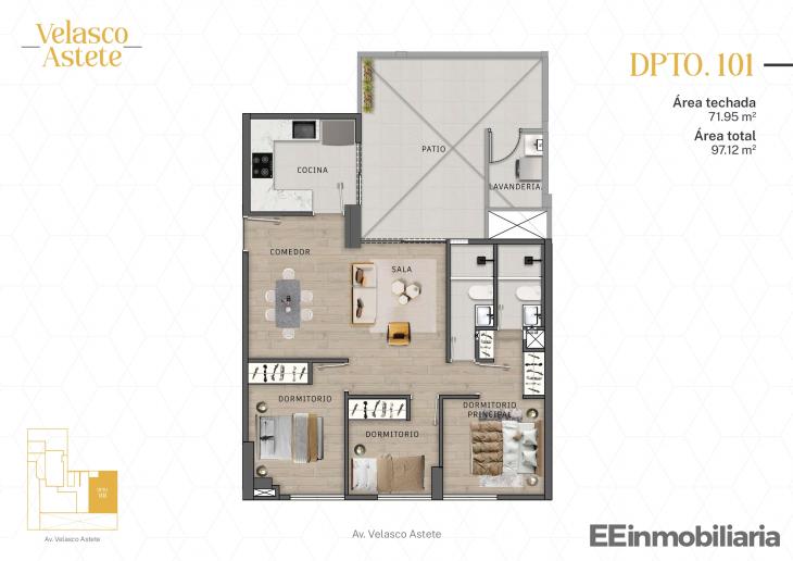 Plano del modelo DPTO. 101 del proyecto Velasco Astete en Santiago De Surco