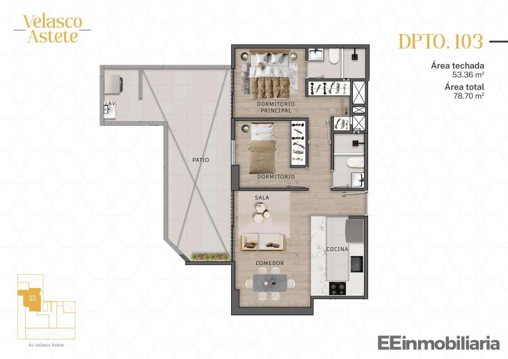 Plano del modelo DPTO. 103 del proyecto Velasco Astete en Santiago De Surco