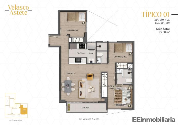 Plano del modelo TIPO 01 del proyecto Velasco Astete en Santiago De Surco