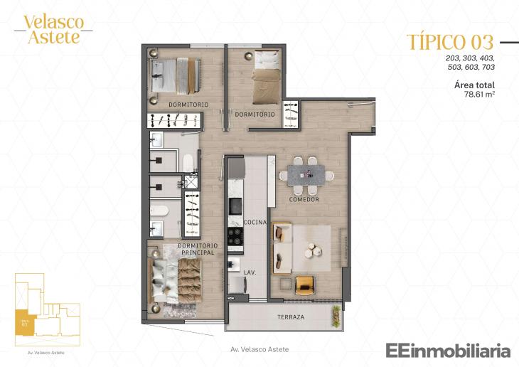 Plano del modelo TIPO 03 del proyecto Velasco Astete en Santiago De Surco