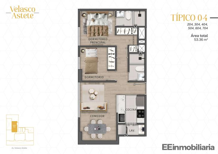 Plano del modelo TIPO 04 del proyecto Velasco Astete en Santiago De Surco