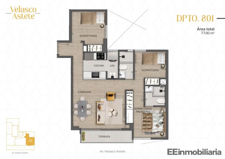 Plano del modelo DPTO. 801 del proyecto Velasco Astete en Santiago De Surco