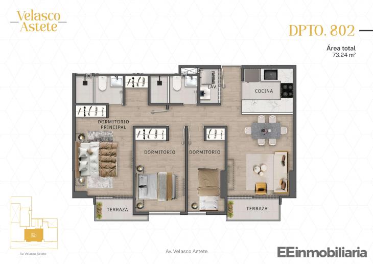 Plano del modelo DPTO. 802 del proyecto Velasco Astete en Santiago De Surco